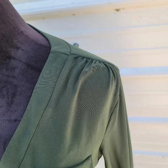 Soho Apparl Tunic Shift Convertible Sleeve Dress Green Stretch Belted Petite L - Picture 8 of 9